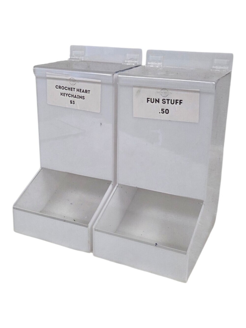 2 Clear Acrylic Counter Top Two-Tier Display Bins - White